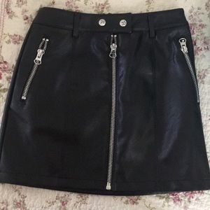 Black Vegan Leather Moto Skirt